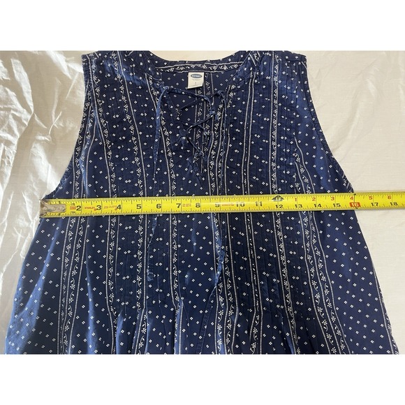 Old Navy Women's Navy Blue White Print Sleeveless Lace Up A-Line Dress Size S - Picture 7 of 7